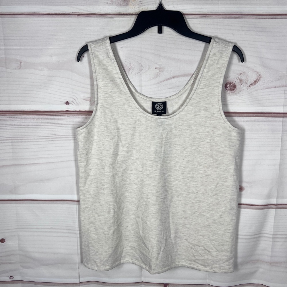 Bobeau Tank Top Womens Large Beige Fleece Knit Scoop Neck Sleeveless Basic Solid